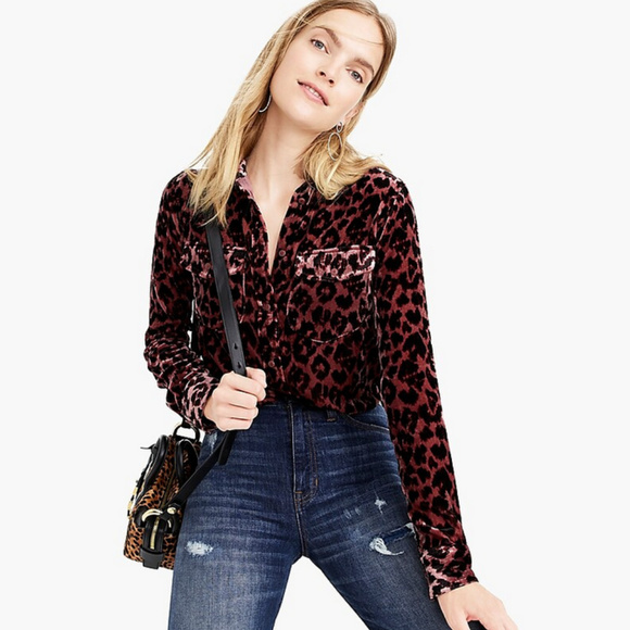 J. Crew | Petite Shirt in Drapey Velvet Leopard - Picture 2 of 8